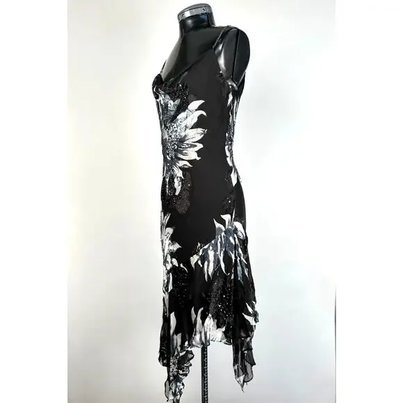 Cache Rare Vintage 90s Beaded Floral Print Silk Dress - Picture 2 of 11